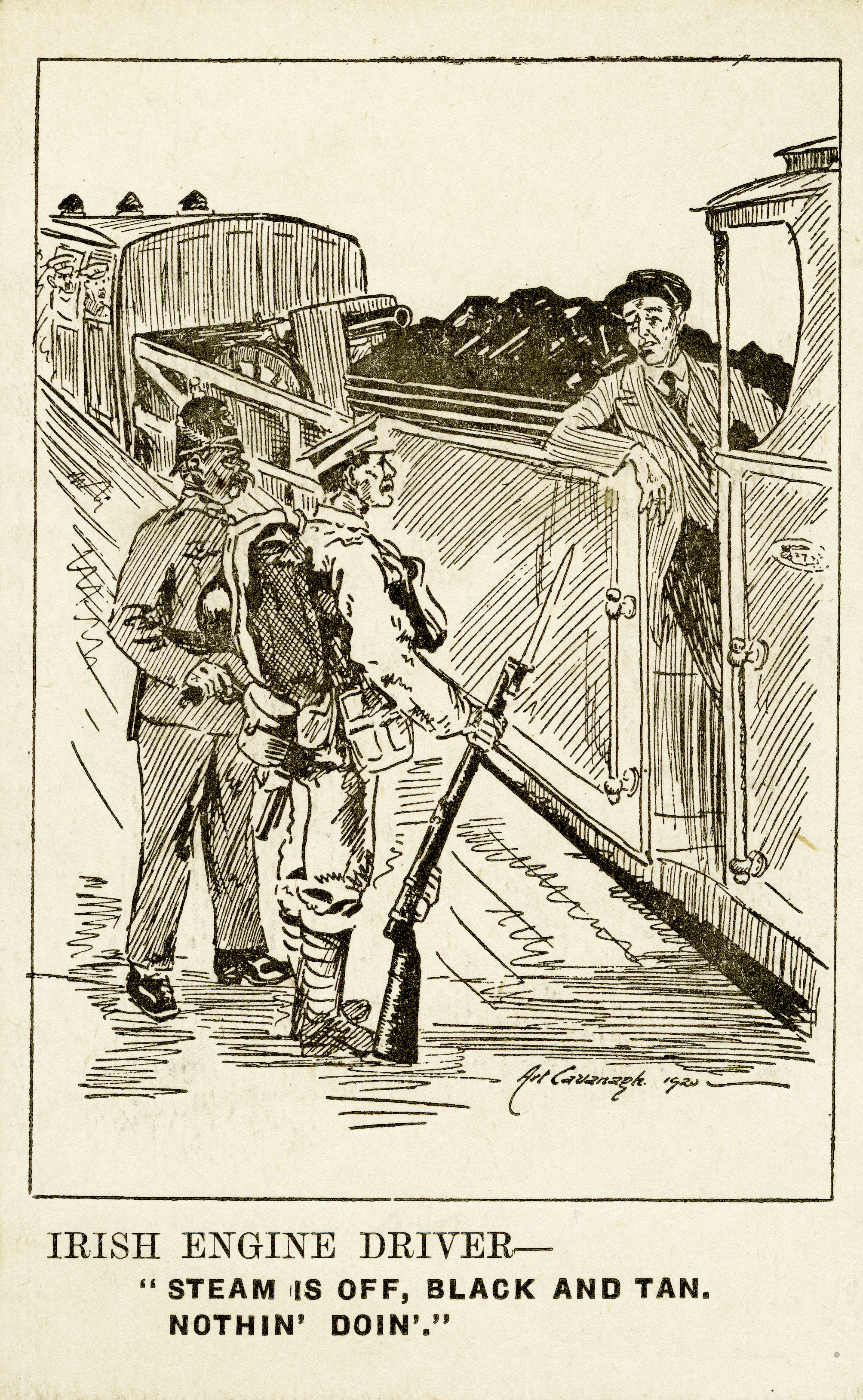 Political cartoon, "Steam is off, Black and Tan"