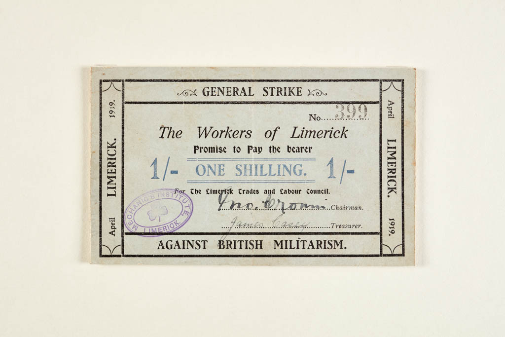 One shilling token, Limerick Soviet, 1919